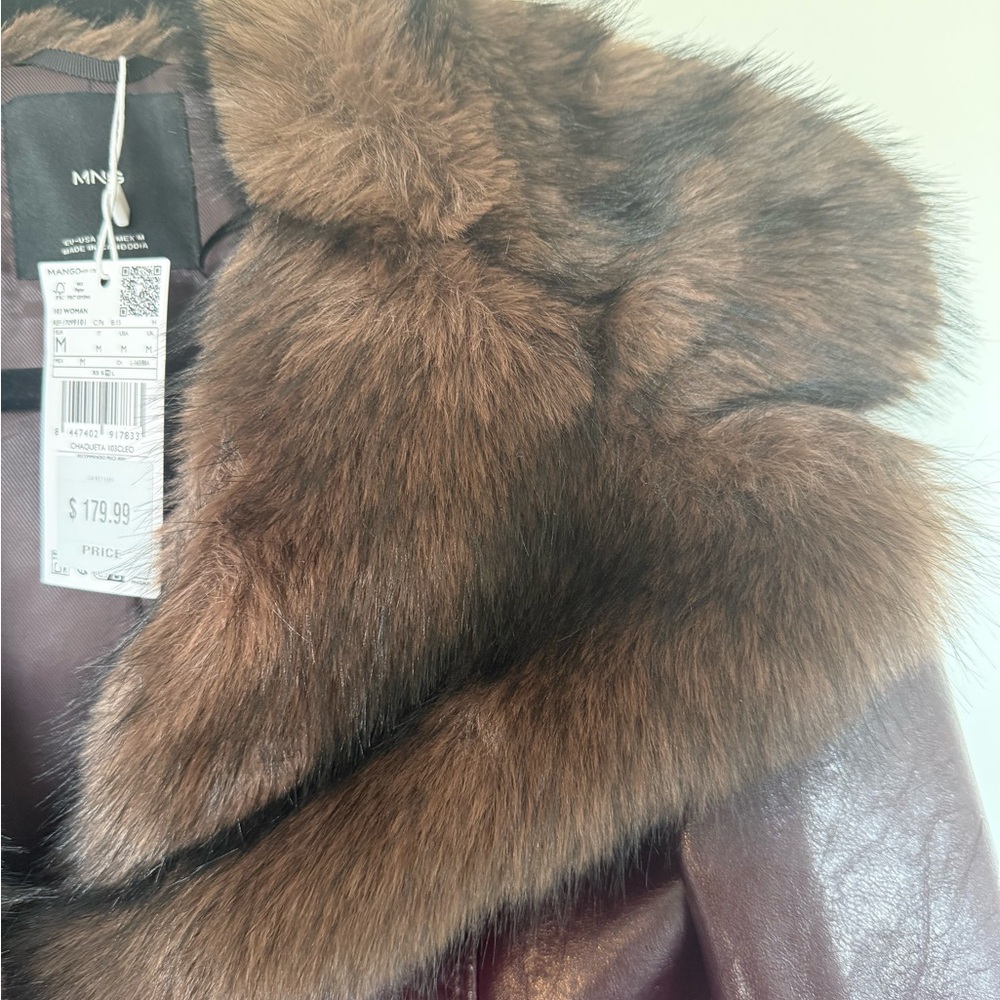 Mango faux-leather with faux fur collar coat - Picture 4 of 10